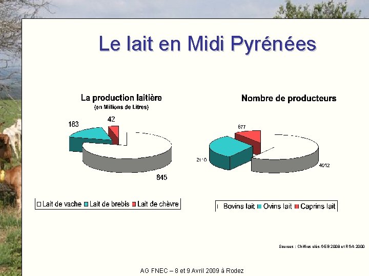 Le lait en Midi Pyrénées Sources : Chiffres clés-GEB 2008 et RGA 2000 AG