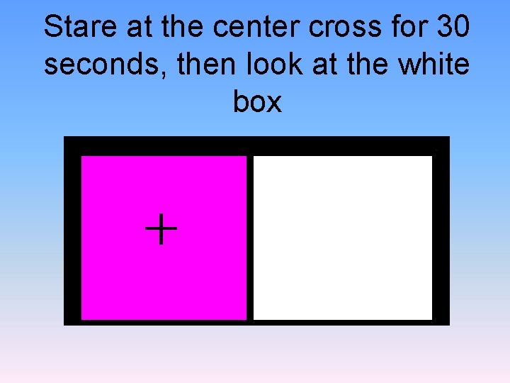 Stare at the center cross for 30 seconds, then look at the white box