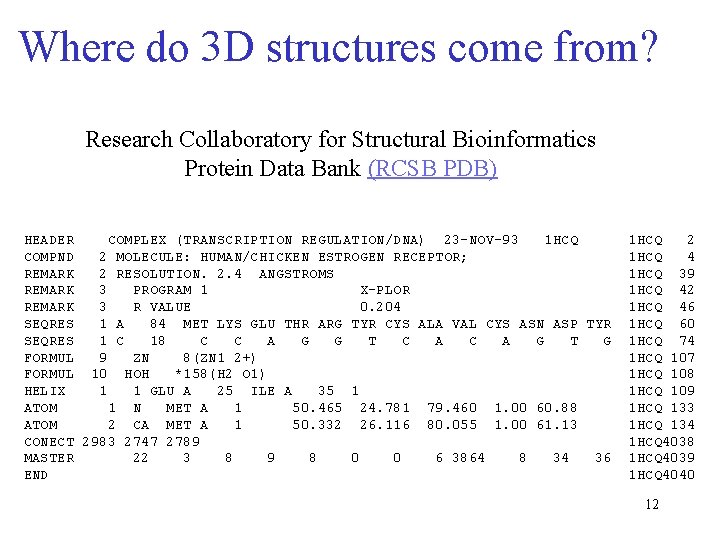 Where do 3 D structures come from? Research Collaboratory for Structural Bioinformatics Protein Data