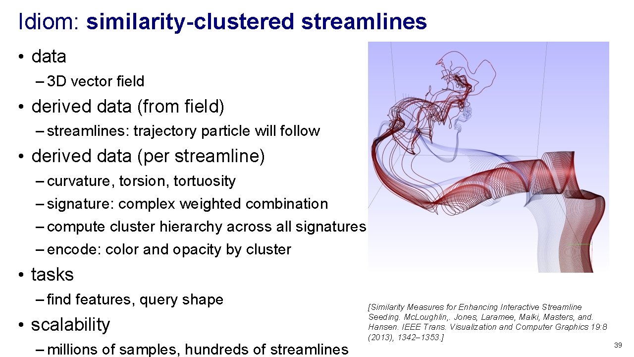 Idiom: similarity-clustered streamlines • data – 3 D vector field • derived data (from