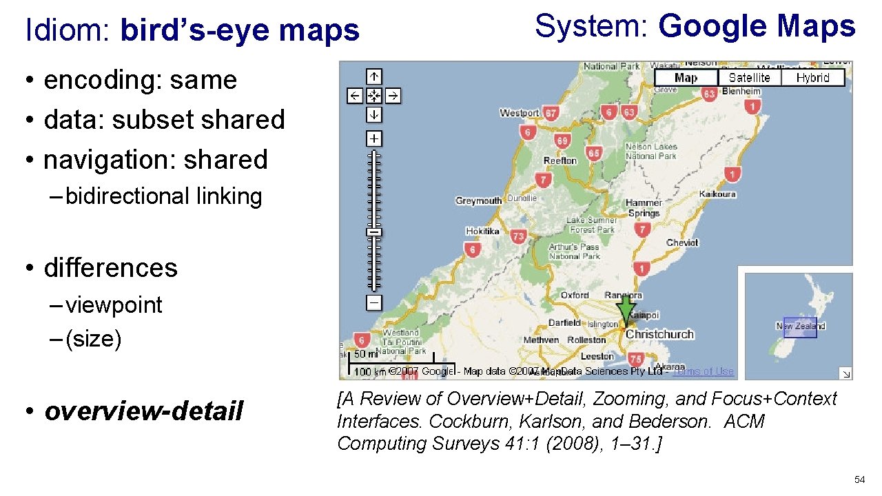 Idiom: bird’s-eye maps System: Google Maps • encoding: same • data: subset shared •