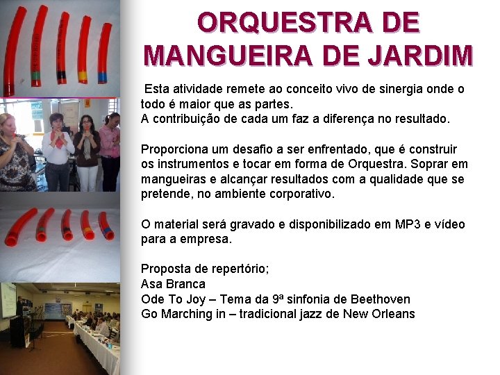 ORQUESTRA DE MANGUEIRA DE JARDIM Esta atividade remete ao conceito vivo de sinergia onde