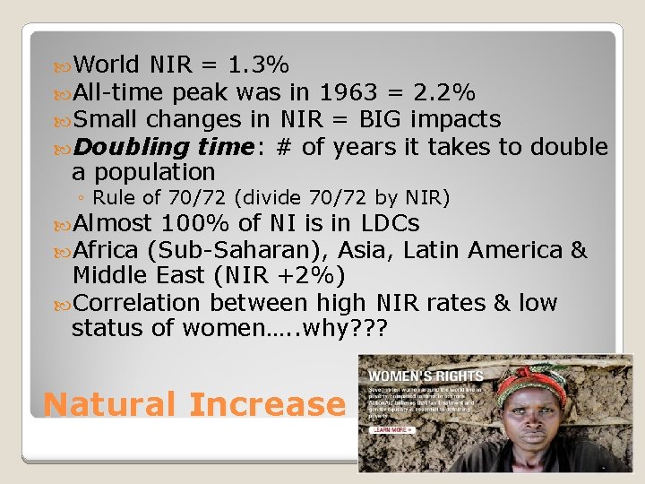  World NIR = 1. 3% All-time peak was in 1963 = 2. 2%