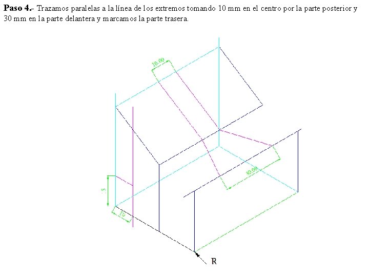 Paso 4. - Trazamos paralelas a la línea de los extremos tomando 10 mm