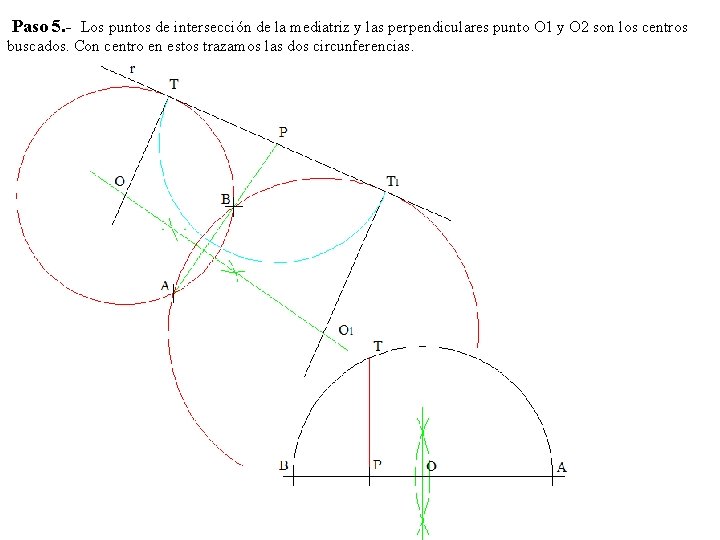 Paso 5. - Los puntos de intersección de la mediatriz y las perpendiculares punto