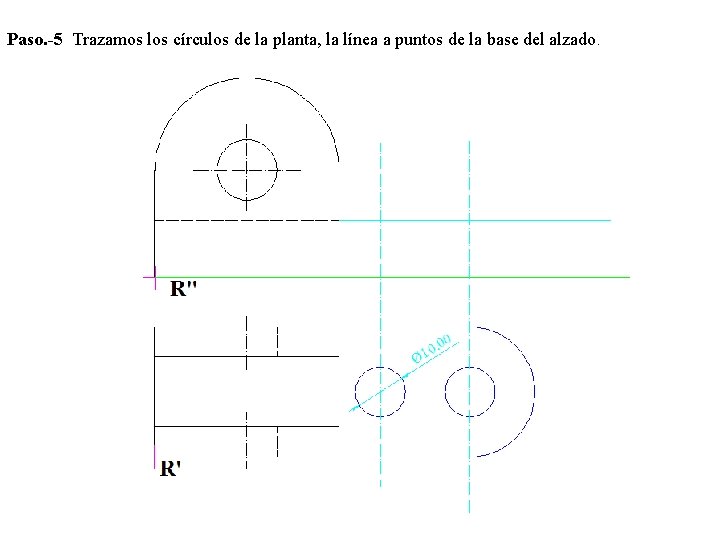 Paso. -5 Trazamos los círculos de la planta, la línea a puntos de la