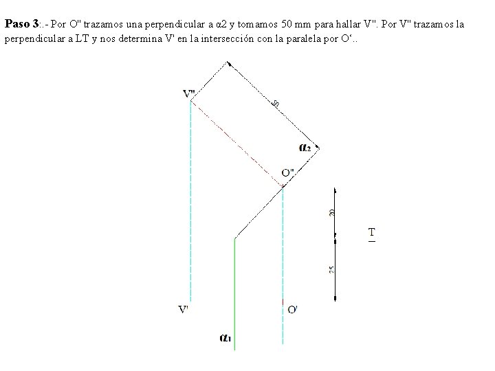 Paso 3: . - Por O'' trazamos una perpendicular a α 2 y tomamos