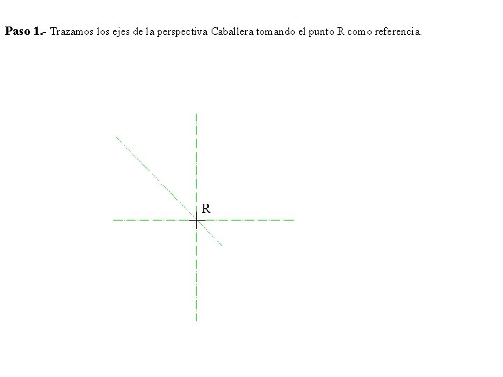 Paso 1. - Trazamos los ejes de la perspectiva Caballera tomando el punto R