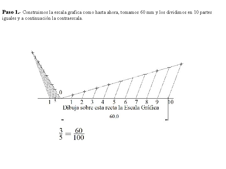 Paso 1. - Construimos la escala grafica como hasta ahora, tomamos 60 mm y