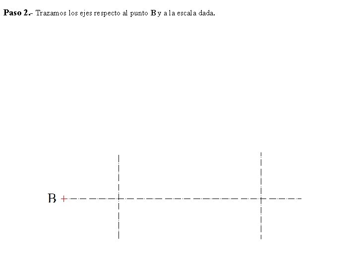 Paso 2. - Trazamos los ejes respecto al punto B y a la escala