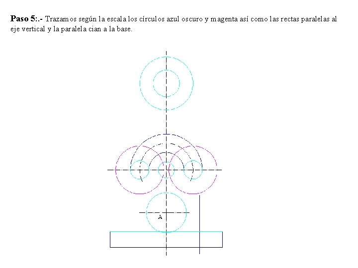 Paso 5: . - Trazamos según la escala los círculos azul oscuro y magenta