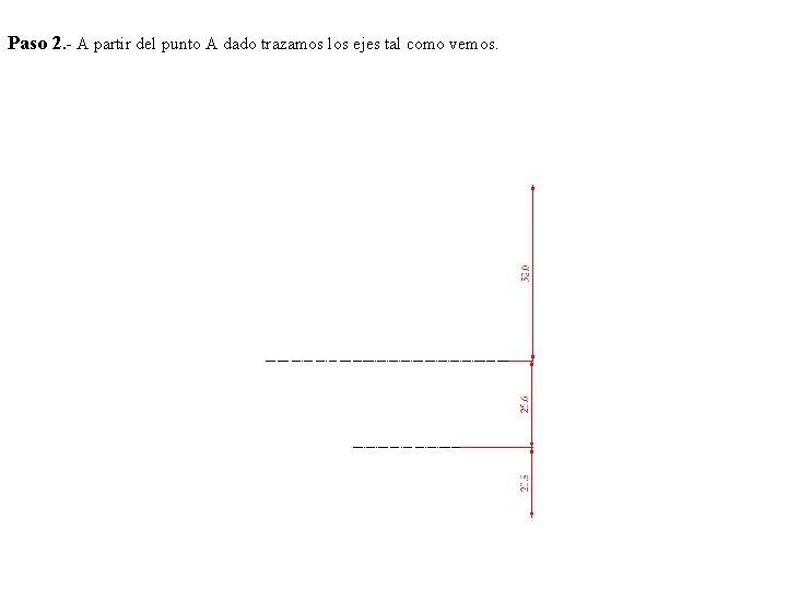 Paso 2. - A partir del punto A dado trazamos los ejes tal como