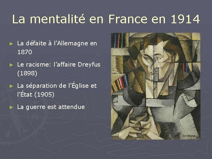 La mentalité en France en 1914 ► La défaite à l’Allemagne en 1870 ►