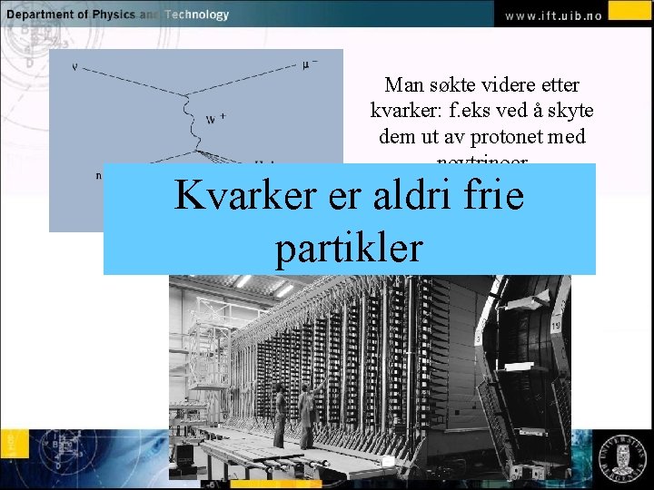 Normal text - Man søkte videre etter kvarker: f. eks ved å skyte dem