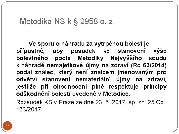 Metodika NS k § 2958 o. z. Ve sporu o náhradu za vytrpěnou bolest