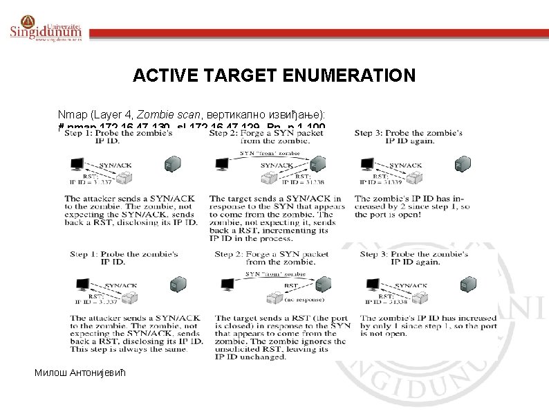 ACTIVE TARGET ENUMERATION Nmap (Layer 4, Zombie scan, вертикално извиђање): # nmap 172. 16.