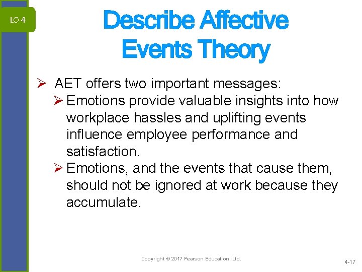 LO 4 Describe Affective Events Theory Ø AET offers two important messages: Ø Emotions