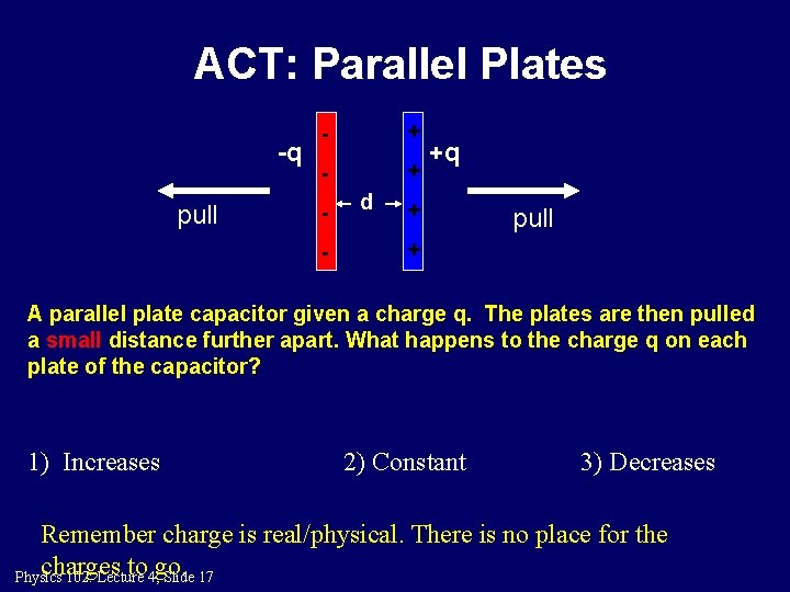 ACT: Parallel Plates -q pull - + - d +q + pull + A