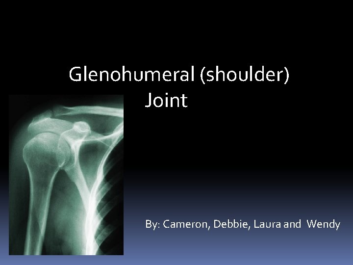 Glenohumeral (shoulder) Joint By: Cameron, Debbie, Laura and Wendy 