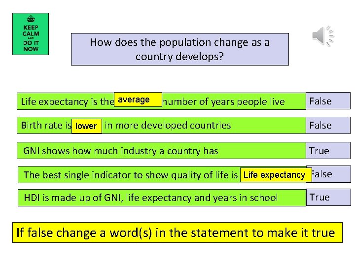 How does the population change as a country develops? average number of years people