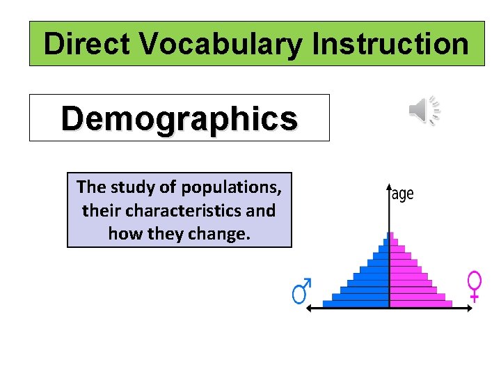 Direct Vocabulary Instruction Demographics The study of populations, their characteristics and how they change.