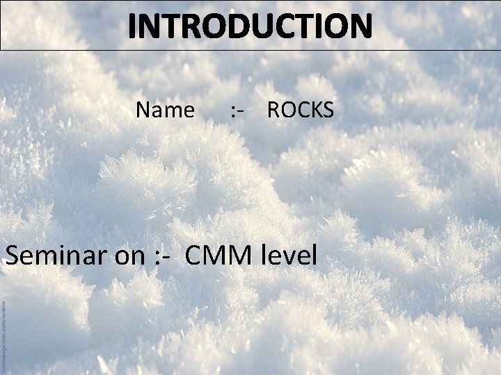 INTRODUCTION Name : - ROCKS Seminar on : - CMM level 