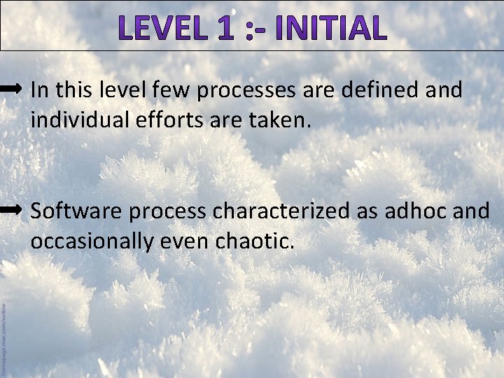 In this level few processes are defined and individual efforts are taken. Software process