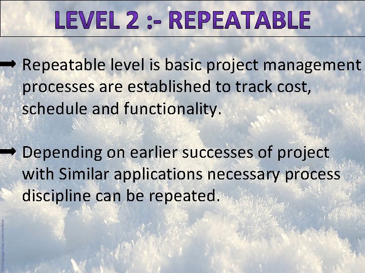 Repeatable level is basic project management processes are established to track cost, schedule and