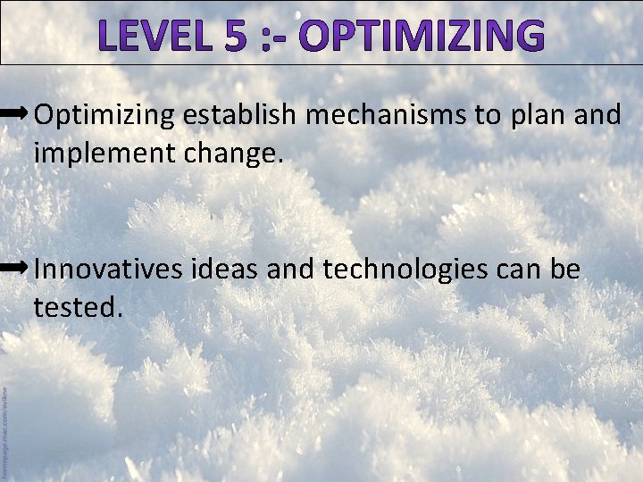 Optimizing establish mechanisms to plan and implement change. Innovatives ideas and technologies can be