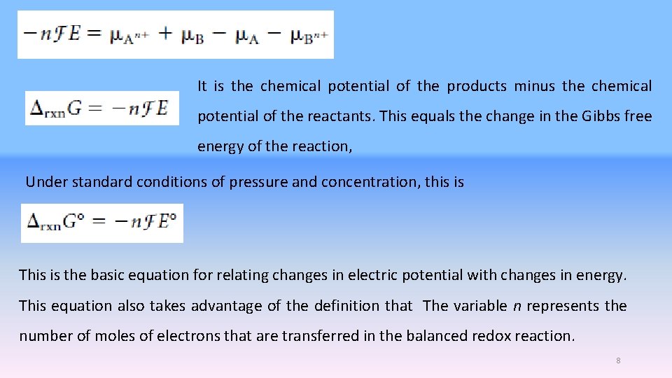 It is the chemical potential of the products minus the chemical potential of the