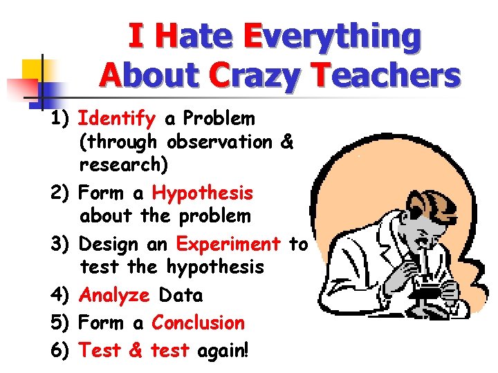 I Hate Everything About Crazy Teachers 1) Identify a Problem (through observation & research)