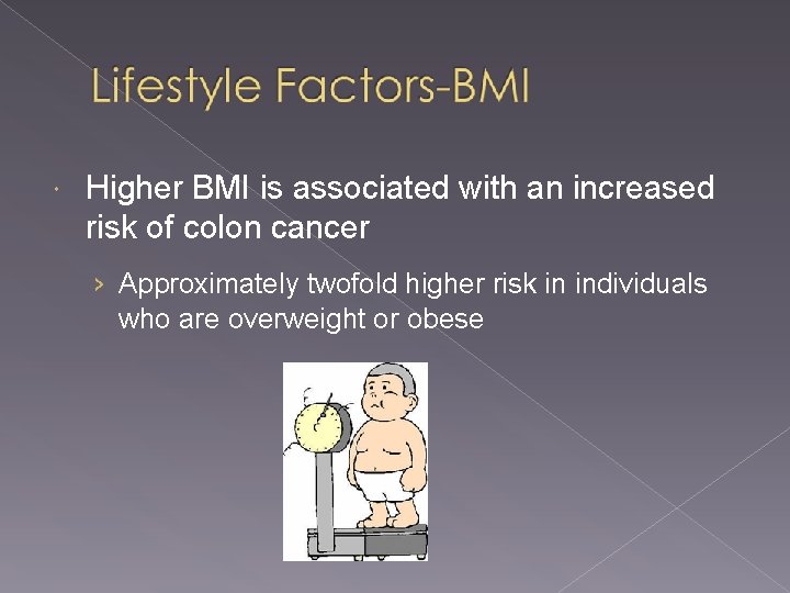  Higher BMI is associated with an increased risk of colon cancer › Approximately