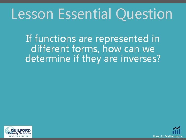 Lesson Essential Question If functions are represented in different forms, how can we determine