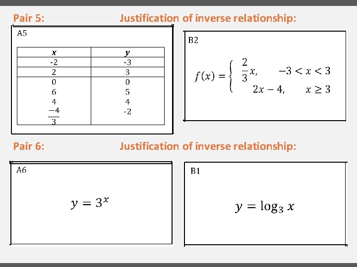 Pair 5: Justification of inverse relationship: Pair 6: Justification of inverse relationship: 