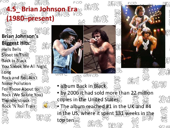 4. 5_ Brian Johnson Era (1980–present) Brian Johnson’s Biggest Hits: Hells Bells Shoot to