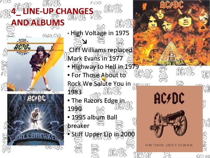 4_ LINE-UP CHANGES AND ALBUMS • High Voltage in 1975 ↘ Cliff Williams replaced