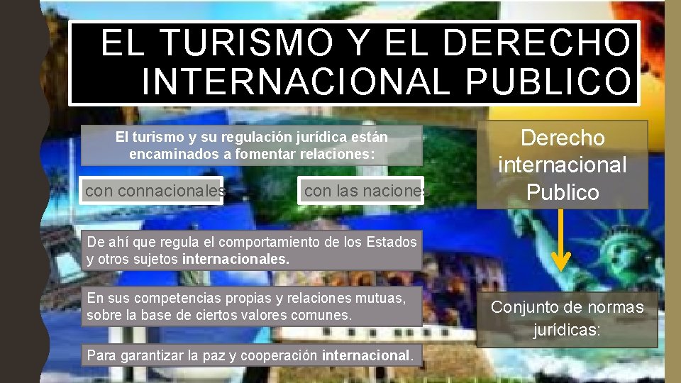 EL TURISMO Y EL DERECHO INTERNACIONAL PUBLICO El turismo y su regulación jurídica están