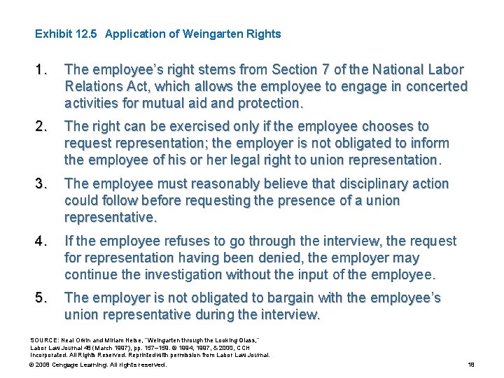 Exhibit 12. 5 Application of Weingarten Rights 1. The employee’s right stems from Section