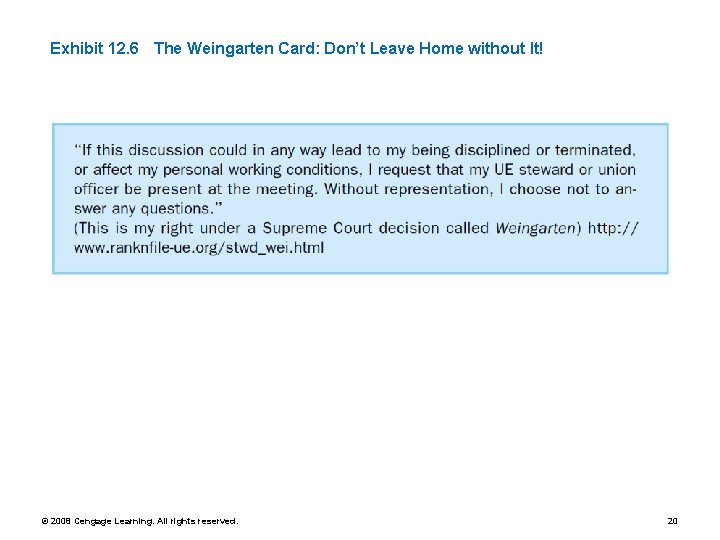 Exhibit 12. 6 The Weingarten Card: Don’t Leave Home without It! © 2008 Cengage