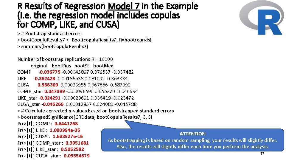 R Results of Regression Model 7 in the Example (i. e. the regression model