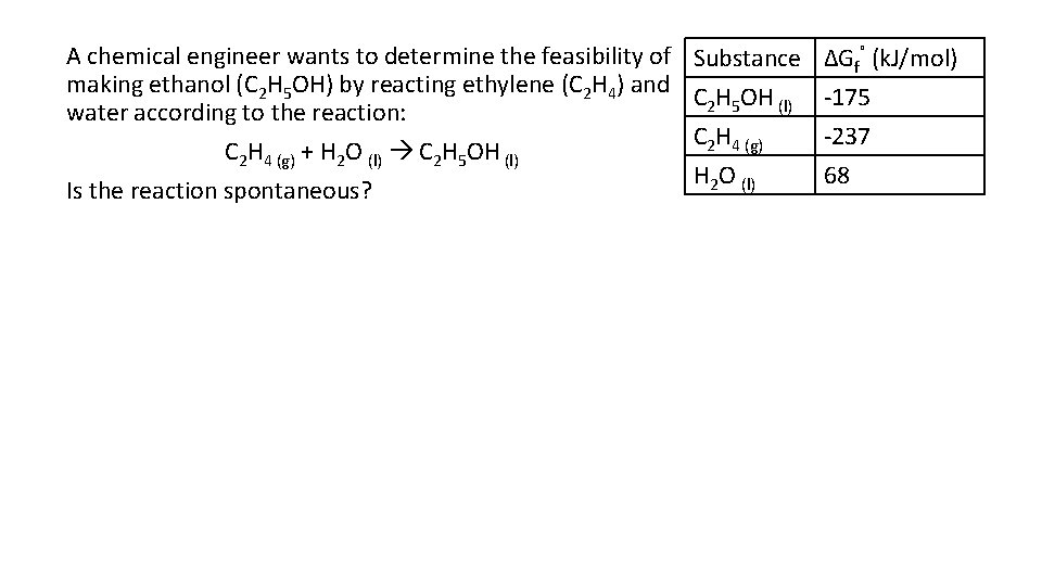 A chemical engineer wants to determine the feasibility of making ethanol (C 2 H