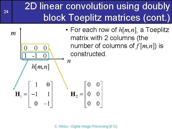 2 D linear convolution using doubly block Toeplitz matrices (cont. ) 24 m 0 2 D linear convolution using doubly block Toeplitz matrices (cont. ) 24 m 0