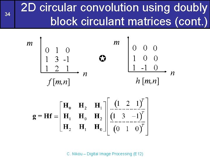 34 2 D circular convolution using doubly block circulant matrices (cont. ) m 0 34 2 D circular convolution using doubly block circulant matrices (cont. ) m 0