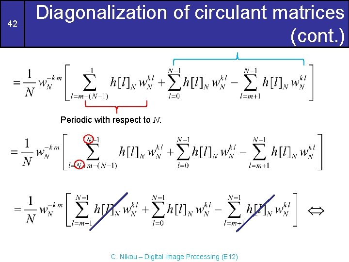 42 Diagonalization of circulant matrices (cont. ) Periodic with respect to N. C. Nikou 42 Diagonalization of circulant matrices (cont. ) Periodic with respect to N. C. Nikou