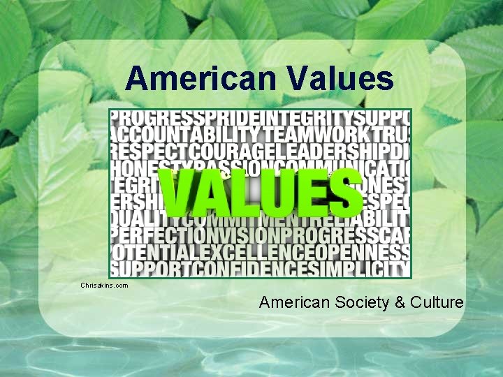 American Values Chrisakins. com American Society & Culture 