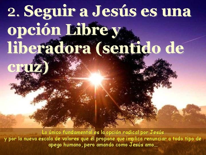 2. Seguir a Jesús es una opción Libre y liberadora (sentido de cruz) Lo