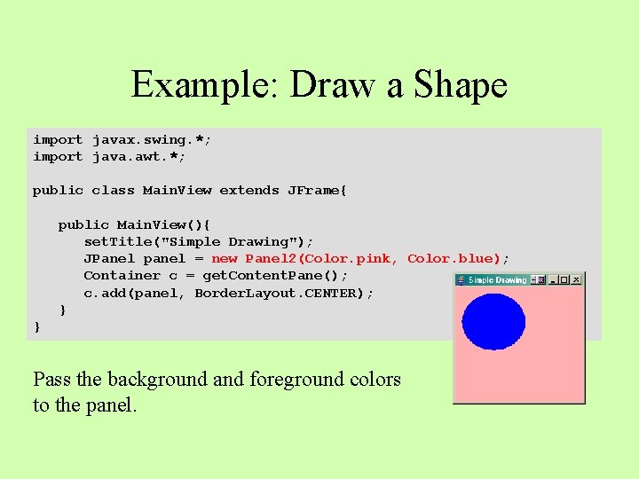 Example: Draw a Shape import javax. swing. *; import java. awt. *; public class