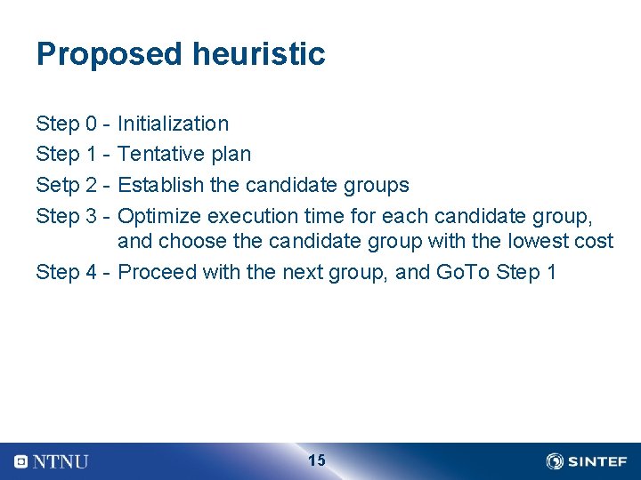 Proposed heuristic Step 0 Step 1 Setp 2 Step 3 - Initialization Tentative plan
