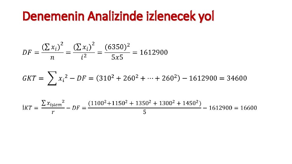 Denemenin Analizinde izlenecek yol • 