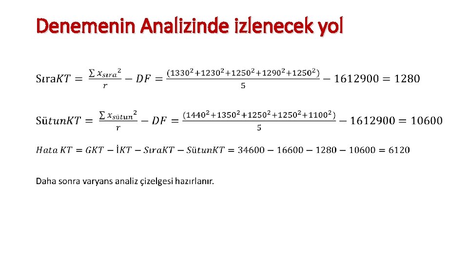 Denemenin Analizinde izlenecek yol • 